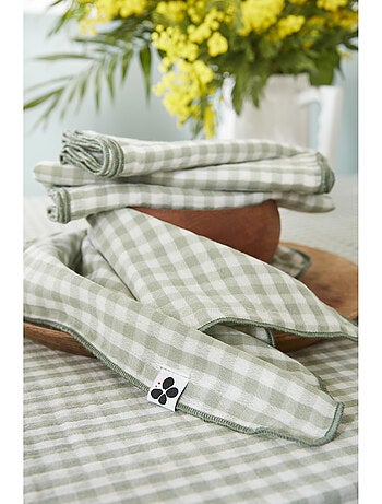 Lot de 3 serviettes de tables - Gaze de coton tissée - Carreaux vichy - Vickie