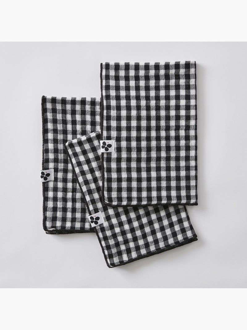 Lot de 3 serviettes de tables - Gaze de coton tissée - Carreaux vichy - Vickie Noir - Kiabi