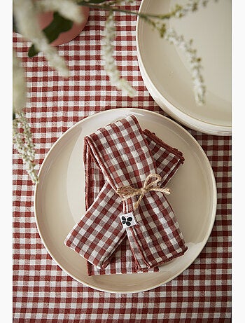 Lot de 3 serviettes de tables - Gaze de coton tissée - Carreaux vichy - Vickie