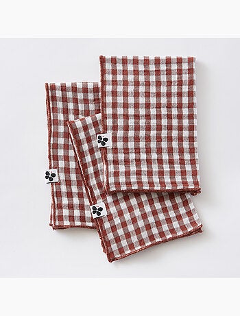 Lot de 3 serviettes de tables - Gaze de coton tissée - Carreaux vichy - Vickie
