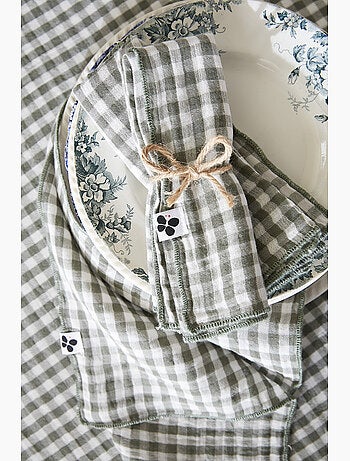 Lot de 3 serviettes de tables - Gaze de coton tissée - Carreaux vichy - Vickie