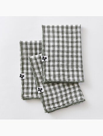 Lot de 3 serviettes de tables - gaze de coton tissée - carreaux vichy - vickie