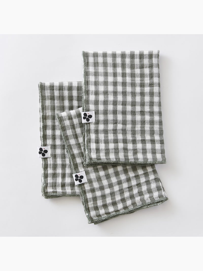Lot de 3 serviettes de tables - gaze de coton tissée - carreaux vichy - vickie Vert romarin - Kiabi