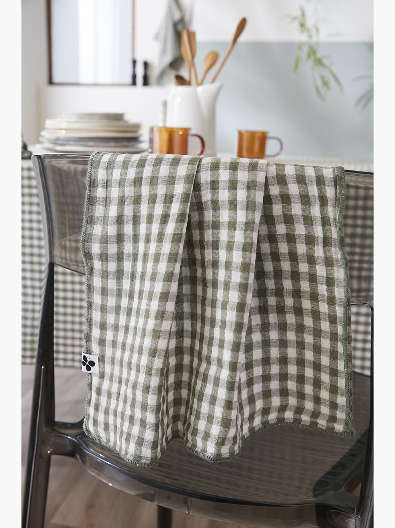 Lot de 3 serviettes de tables - gaze de coton tissée - carreaux vichy - vickie Vert romarin - Kiabi