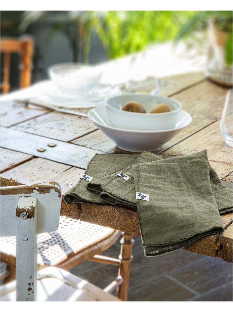 Lot de 3 serviettes – double gaze de coton - gaïa Vert romarin - Kiabi