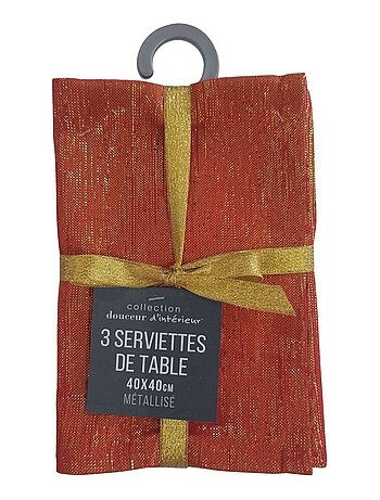 Lot de 3 serviettes en fils métallisés argentés