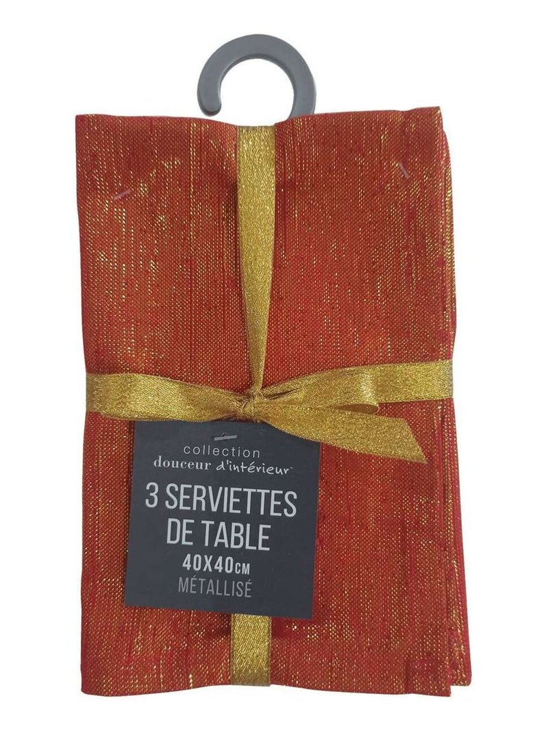 Lot de 3 serviettes fils métallisés Rouge - Kiabi
