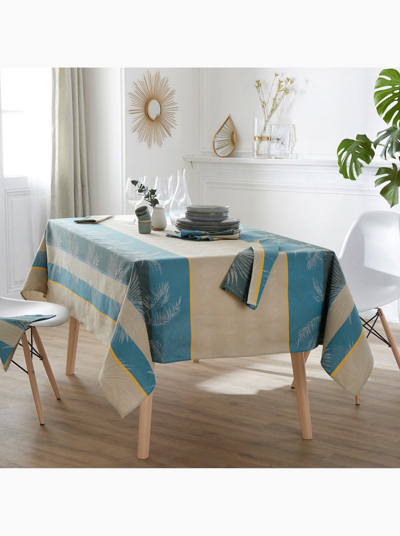 Lot de 3 serviettes table Jacquard coton PALMIER Bleu - Kiabi