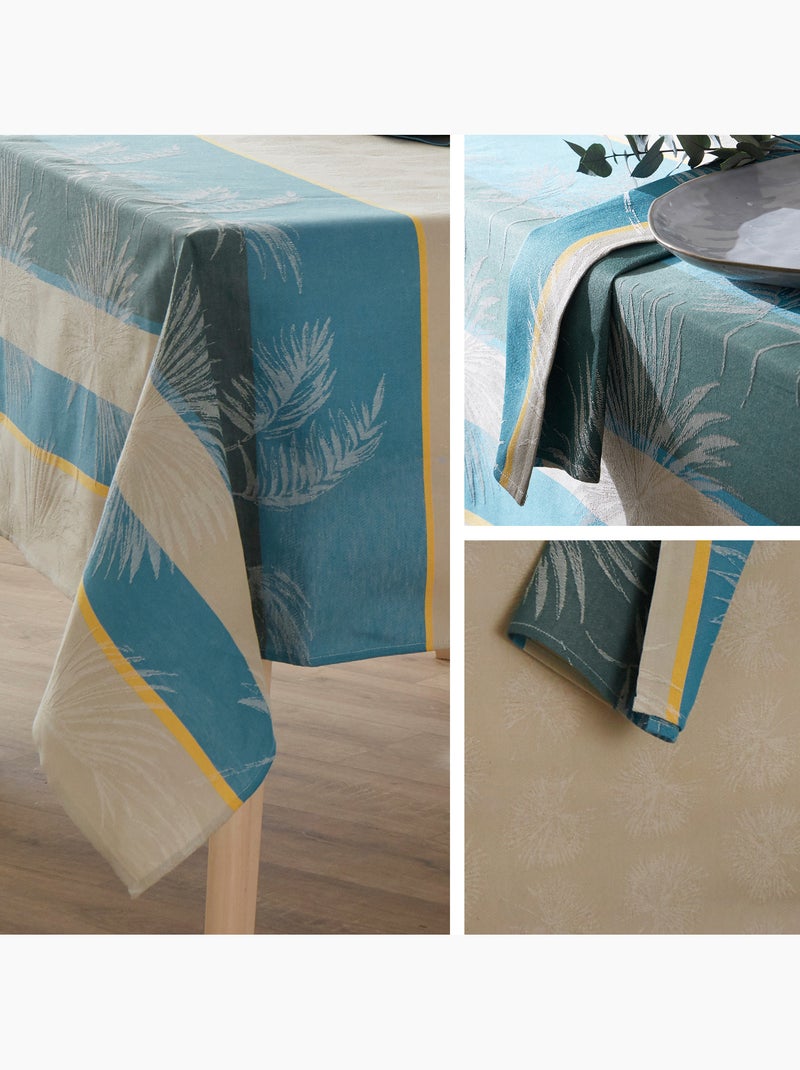 Lot de 3 serviettes table Jacquard coton PALMIER Bleu - Kiabi