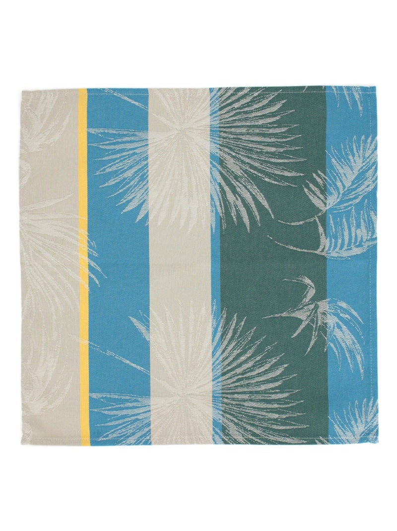 Lot de 3 serviettes table Jacquard coton PALMIER Bleu lagon - Kiabi