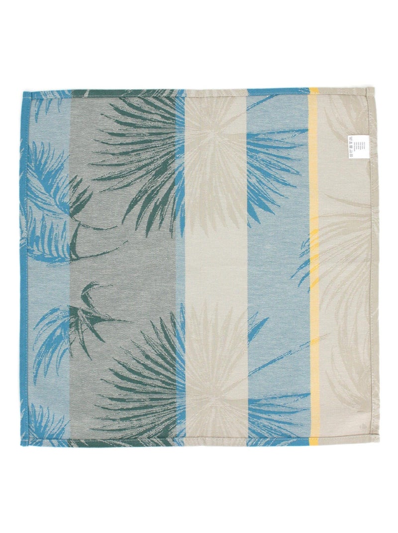 Lot de 3 serviettes table Jacquard coton PALMIER Bleu lagon - Kiabi