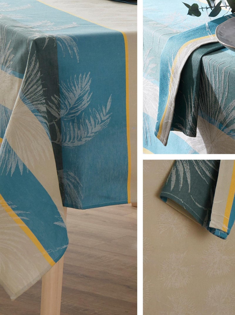 Lot de 3 serviettes table Jacquard coton PALMIER Bleu lagon - Kiabi