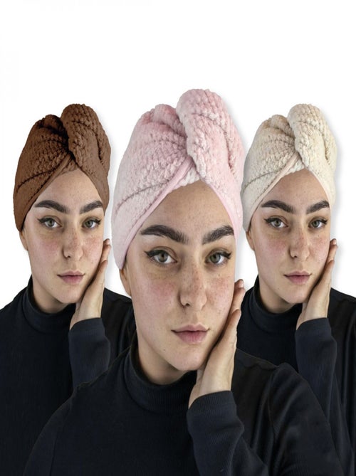 Lot de 3 serviettes turban pour cheveux - Microfibre - Vivezen - Kiabi