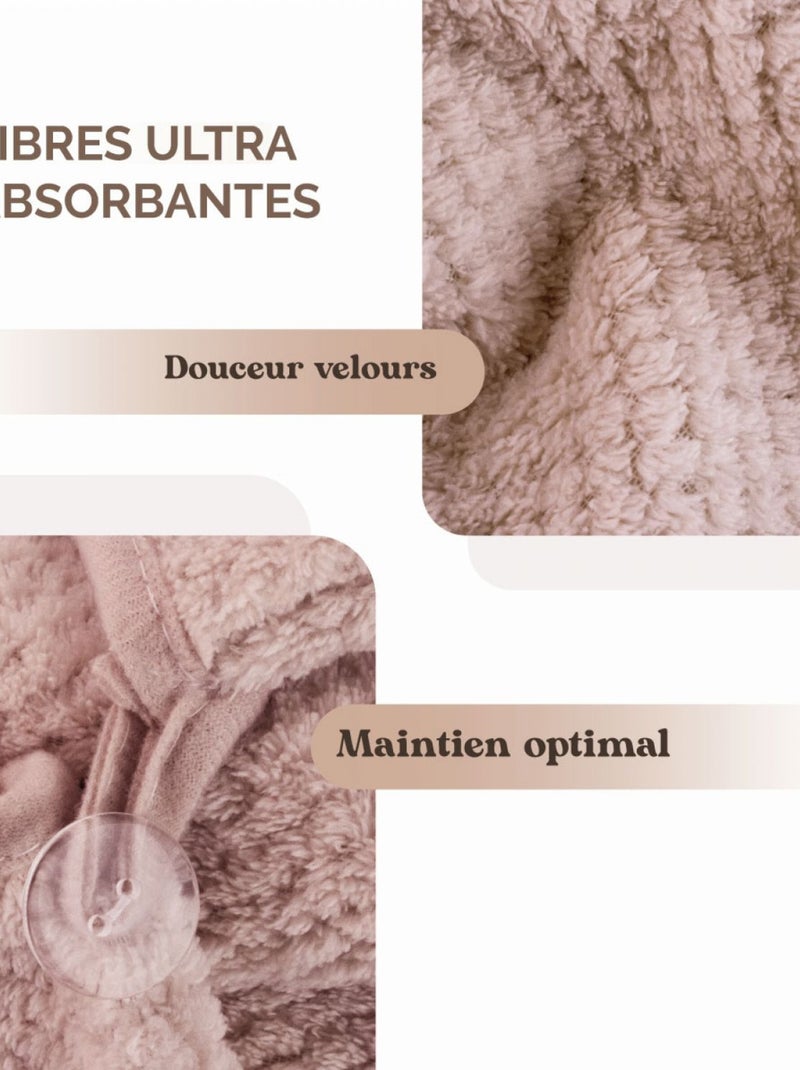 Lot de 3 serviettes turban pour cheveux - Microfibre - Vivezen Beige/Rose - Kiabi
