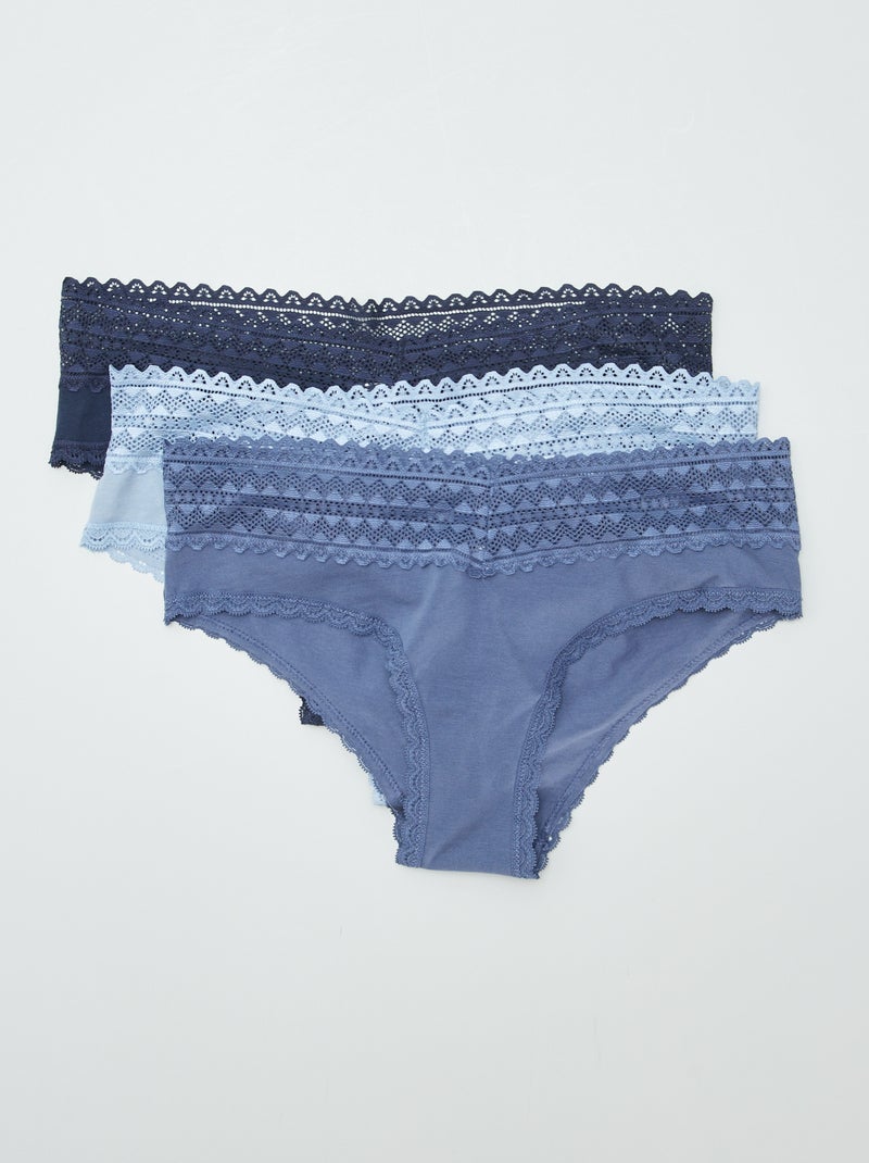 Lot de 3 shorties avec dentelle Bleu - Kiabi