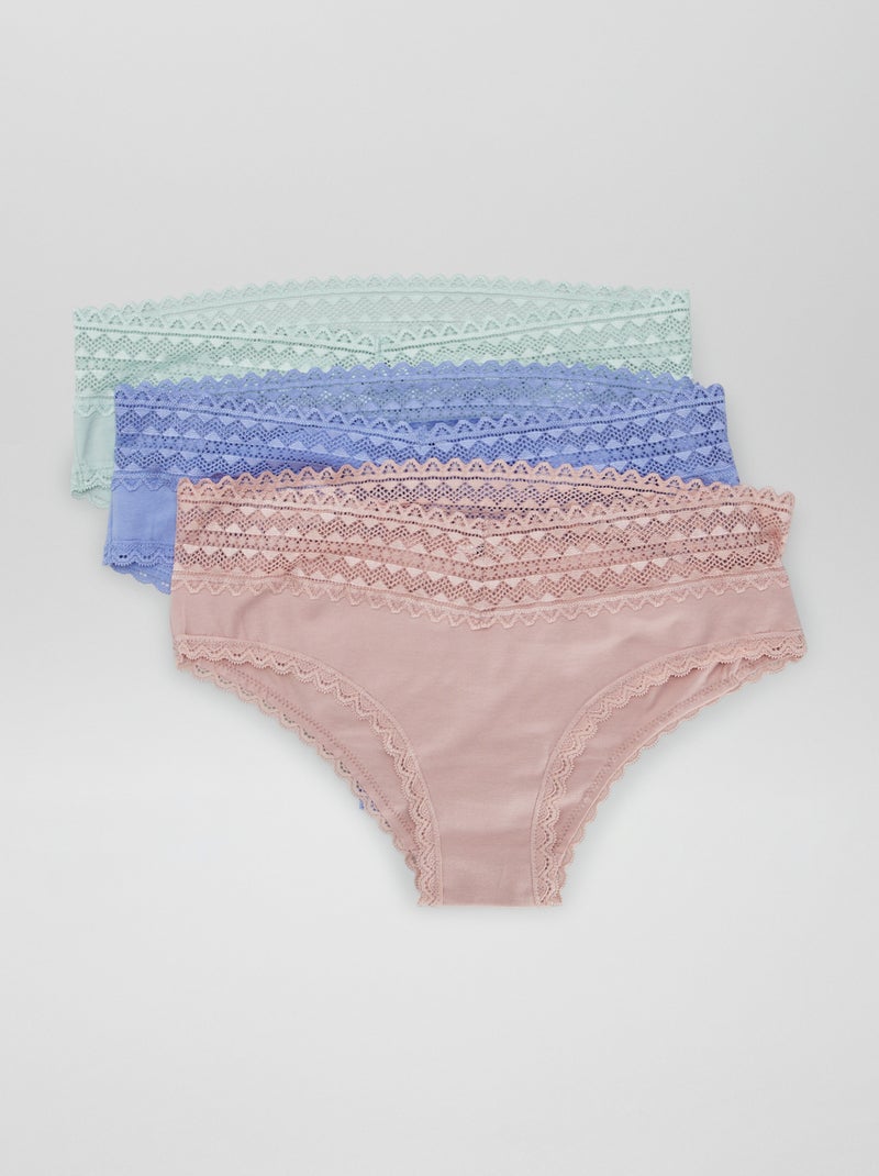 Lot de 3 shorties avec dentelle Violet/rose/vert - Kiabi
