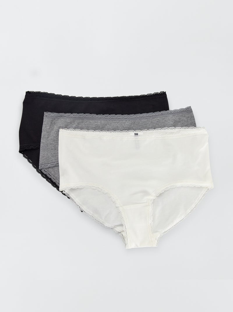 Lot de 3 shorties coton finition dentelle écru/gris chiné/noir - Kiabi
