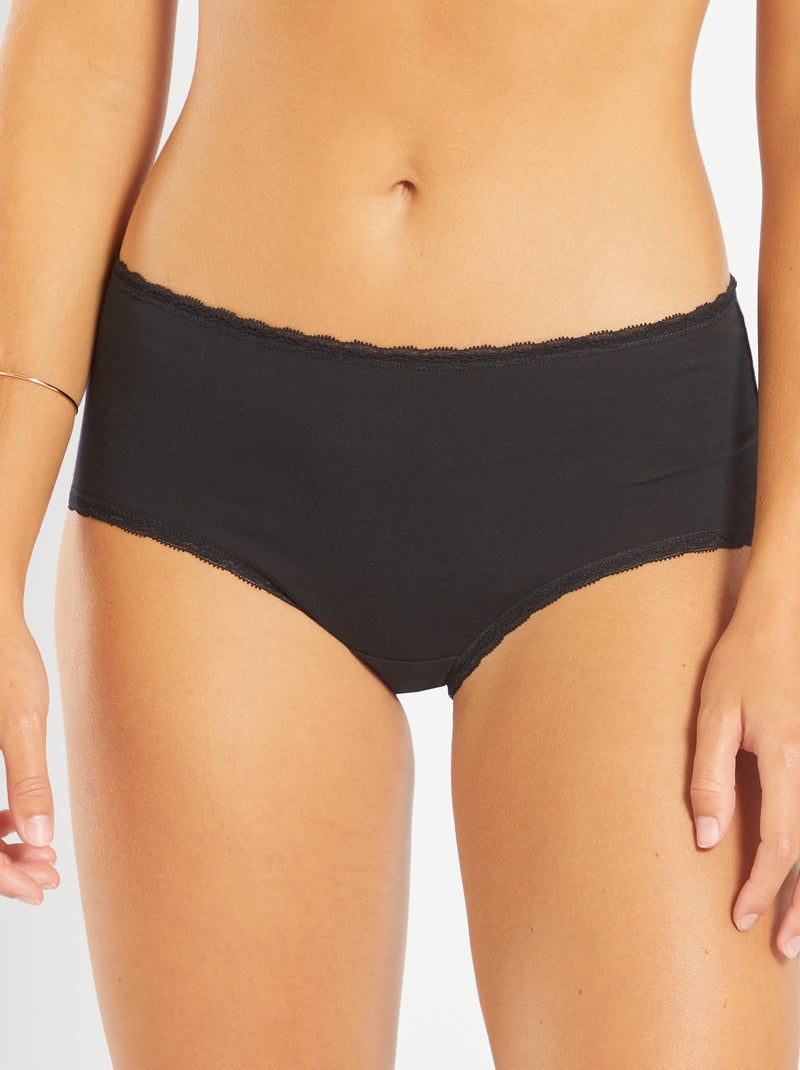 Lot de 3 shorties coton finition dentelle noir - Kiabi