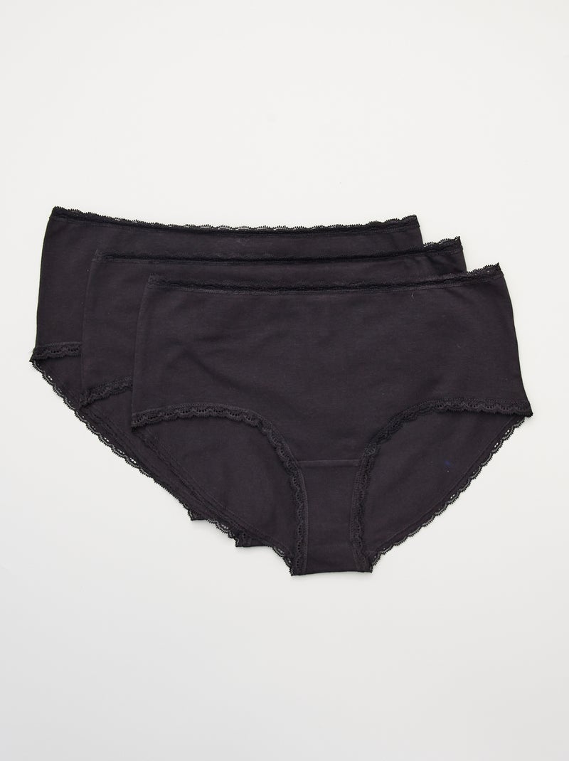 Lot de 3 shorties coton finition dentelle noir - Kiabi