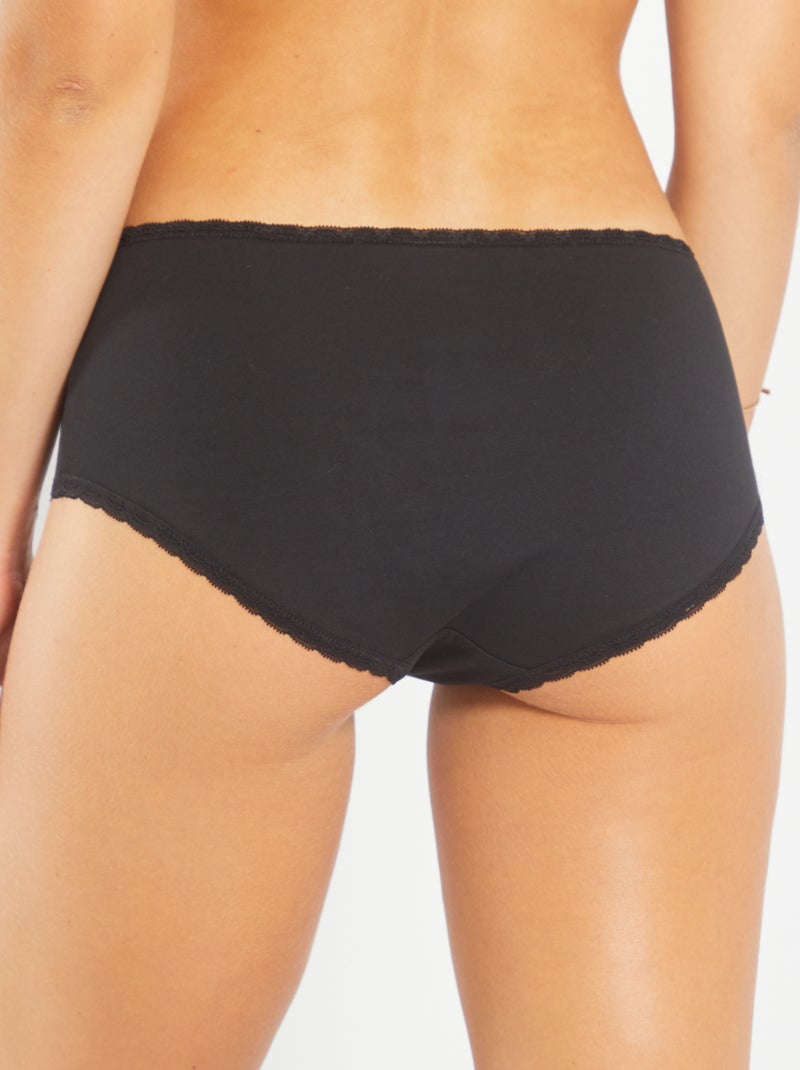Lot de 3 shorties coton finition dentelle noir - Kiabi
