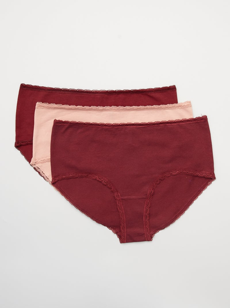 Lot de 3 shorties coton finition dentelle rose clair/bordeaux/rose foncé - Kiabi