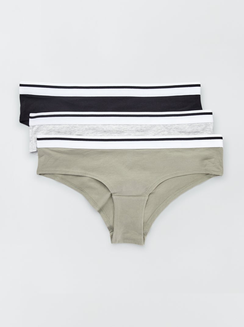 Lot de 3 shorties coton gris clair/kaki/noir - Kiabi