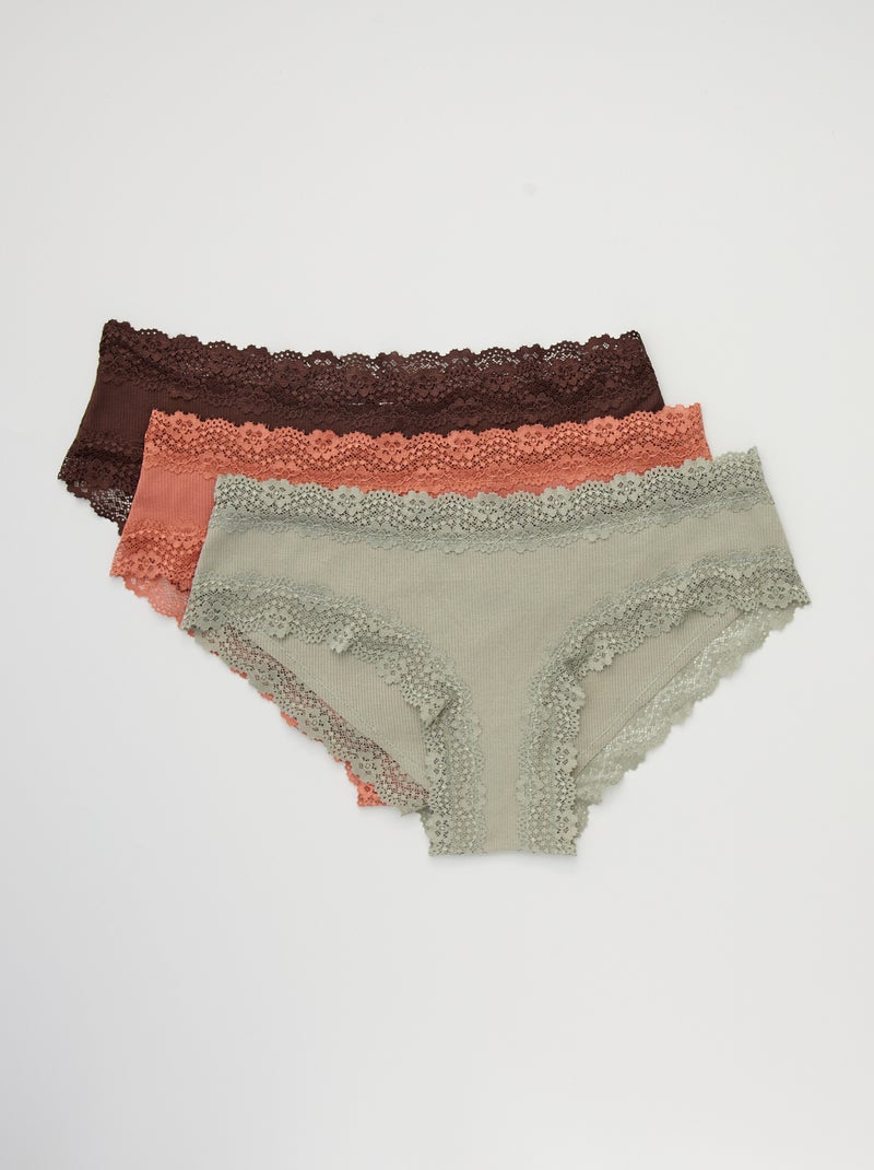 Lot de 3 shorties fines côtes kaki/corail/marron - Kiabi