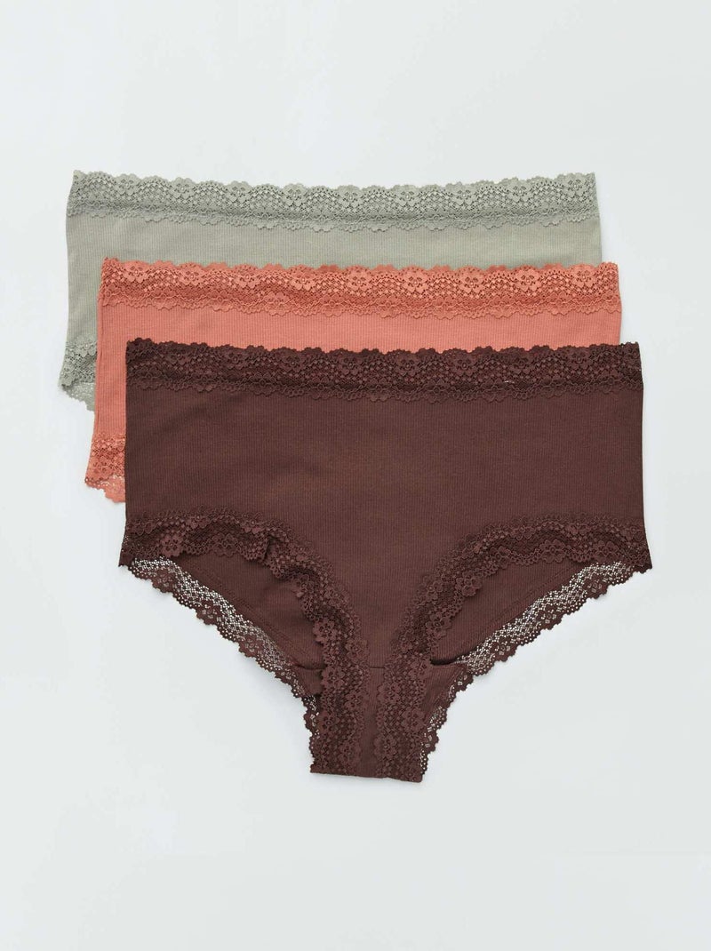 Lot de 3 shorties fines côtes kaki/corail/marron - Kiabi
