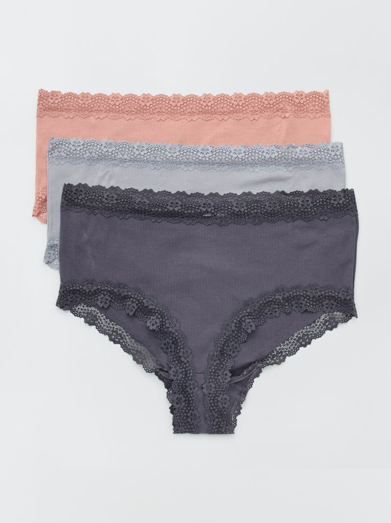 Lot de 3 shorties fines côtes rose/bleu gris/gris foncé - Kiabi