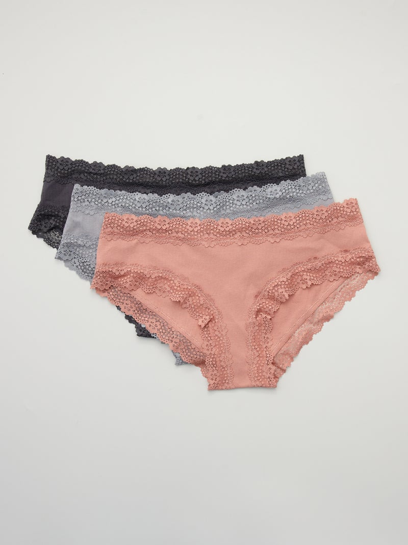 Lot de 3 shorties fines côtes rose/gris bleu/gris foncé - Kiabi