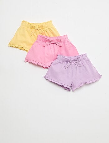 Lot de 3 shorts unis volantés