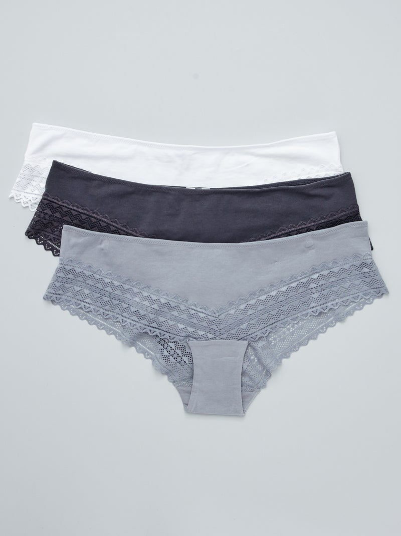 Lot de 3 shorty avec dentelle bleu grisé/blanc/gris foncé - Kiabi