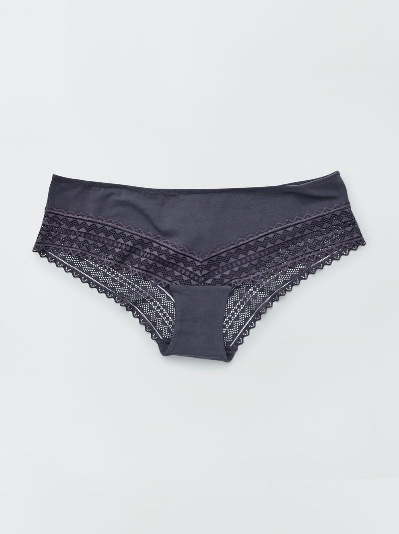 Lot de 3 shorty avec dentelle bleu grisé/blanc/gris foncé - Kiabi