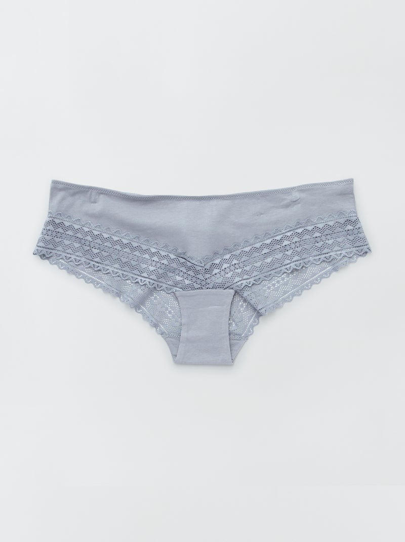 Lot de 3 shorty avec dentelle bleu grisé/blanc/gris foncé - Kiabi