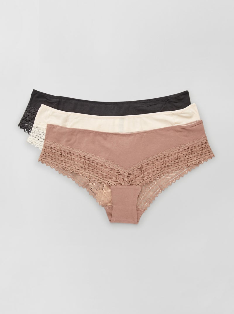 Lot de 3 shorty avec dentelle gris/rose/écru - Kiabi