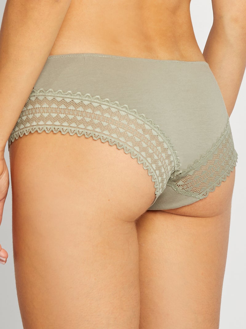 Lot de 3 shorty avec dentelle Kaki/ecru/noir - Kiabi