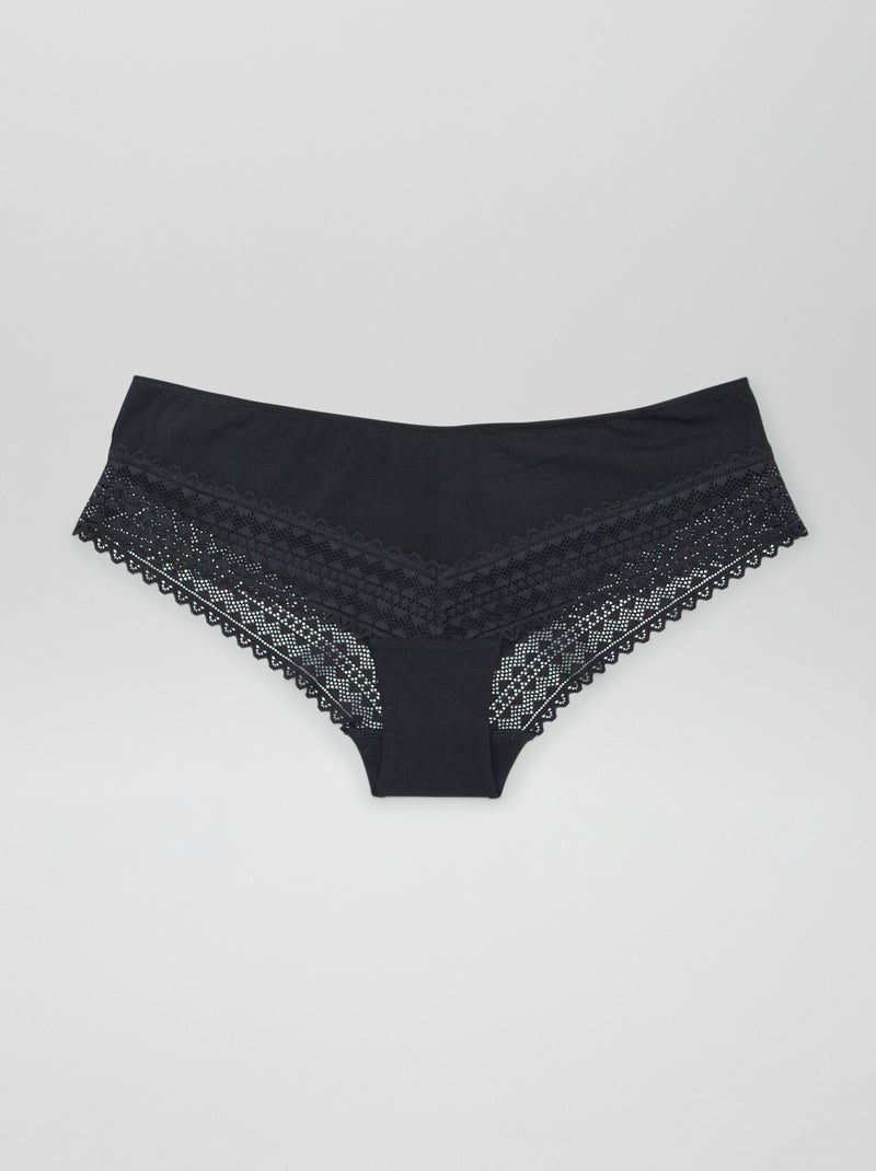 Lot de 3 shorty avec dentelle Kaki/ecru/noir - Kiabi