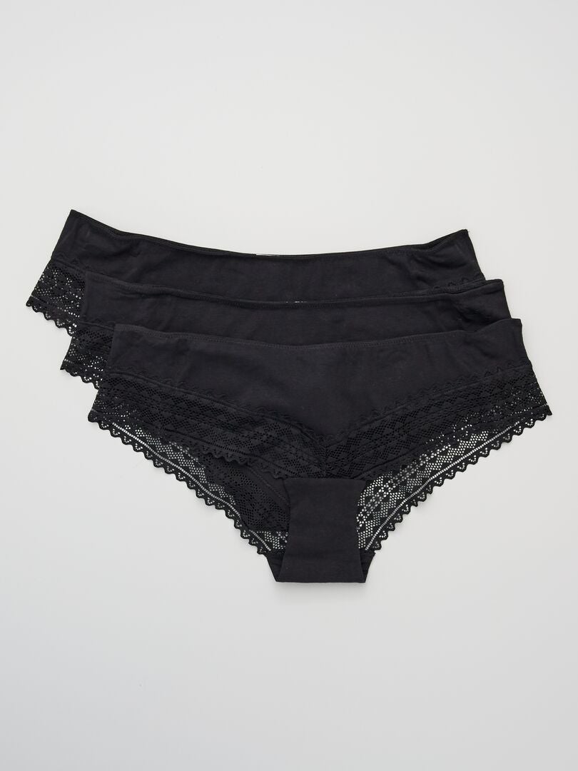 Lot de 3 shorty avec dentelle noir - Kiabi