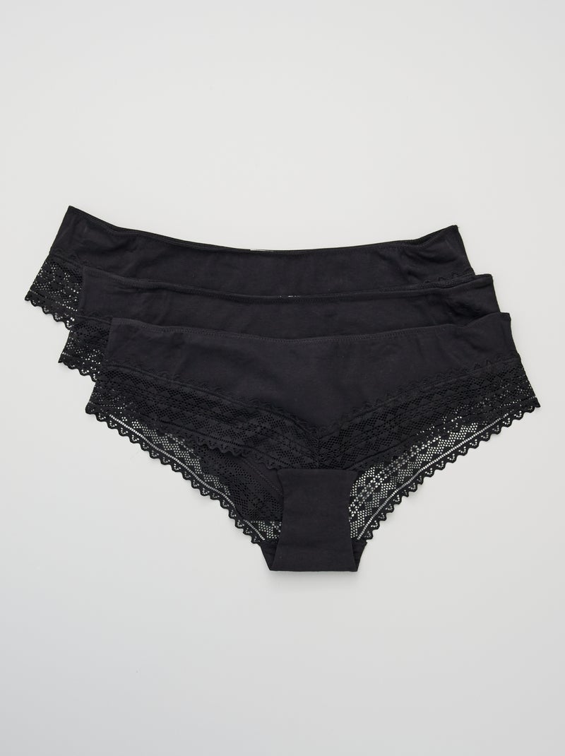 Lot de 3 shorty avec dentelle noir - Kiabi