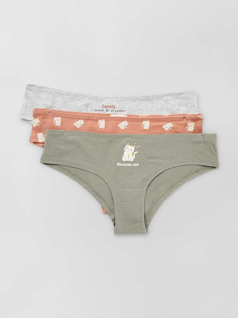 Lot de 3 shortys avec imprimés fantaisie Kaki/rose/gris - Kiabi