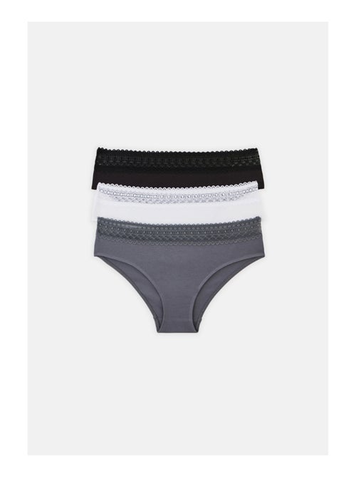 Lot de 3 shortys en coton et dentelle - Kiabi