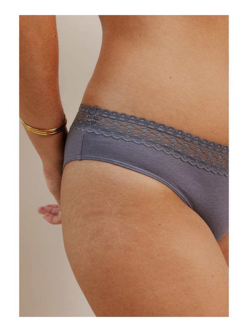 Lot de 3 shortys en coton et dentelle Blanc Gris Noir - Kiabi
