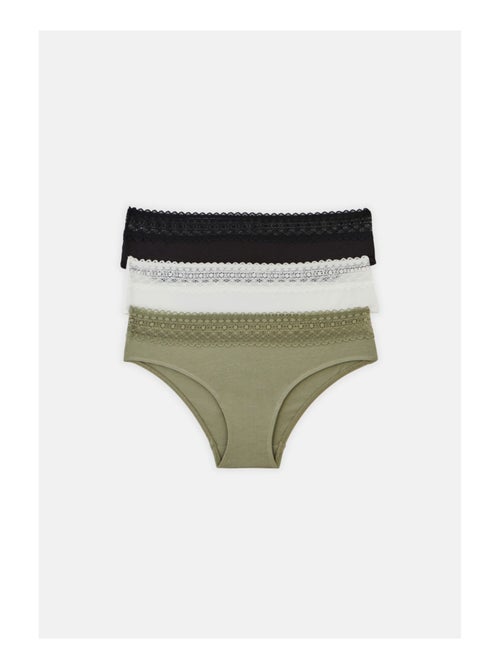 Lot de 3 shortys en coton et dentelle - Kiabi