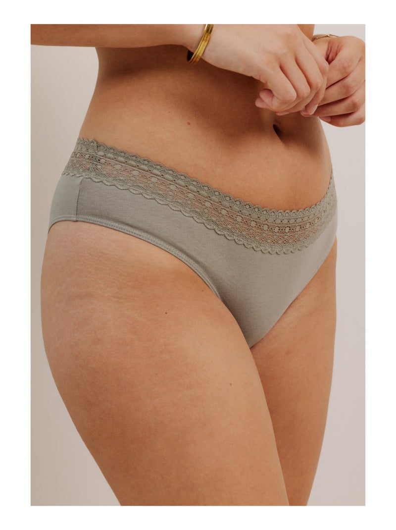 Lot de 3 shortys en coton et dentelle Blanc Kaki Noir - Kiabi