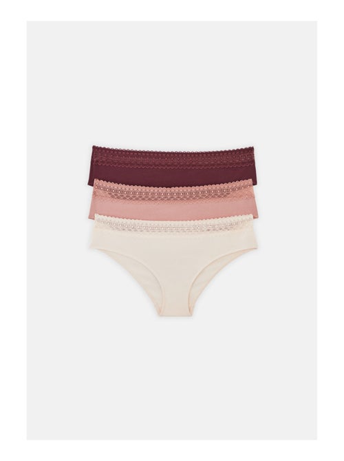 Lot de 3 shortys en coton et dentelle - Kiabi
