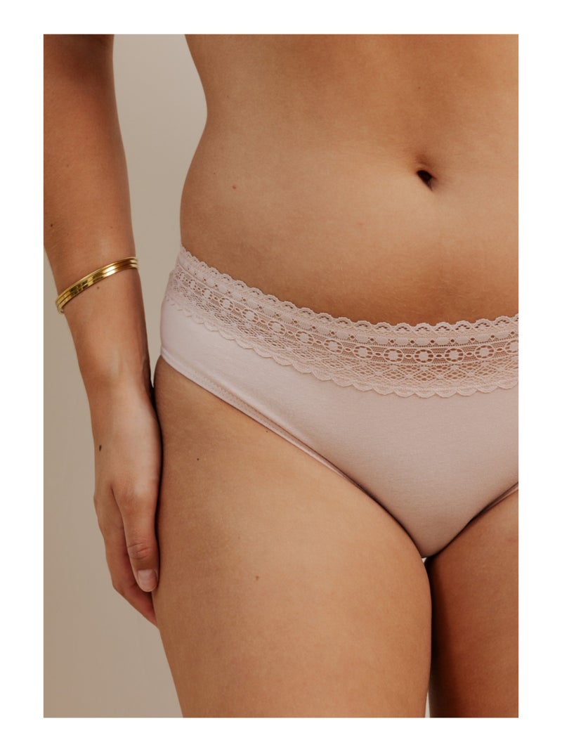 Lot de 3 shortys en coton et dentelle Noir Rose Blanc - Kiabi