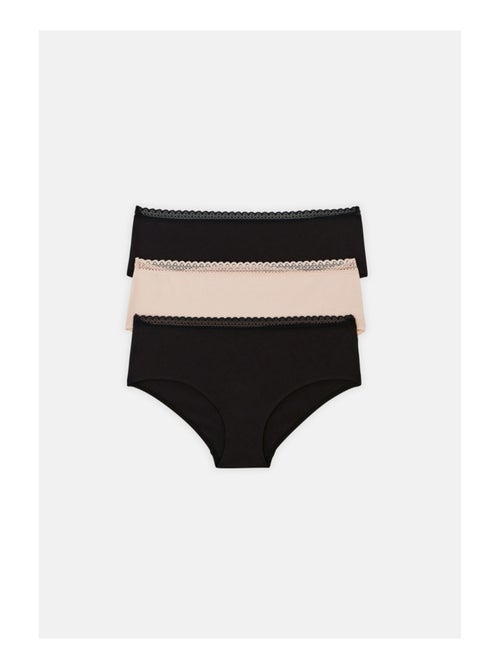 Lot de 3 shortys en coton et dentelle - Kiabi