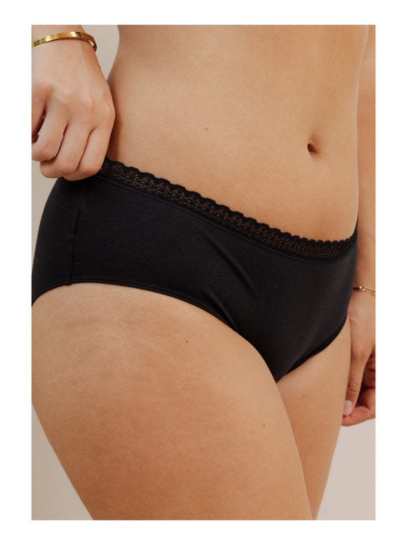 Lot de 3 shortys en coton et dentelle Noir Rose Noir - Kiabi