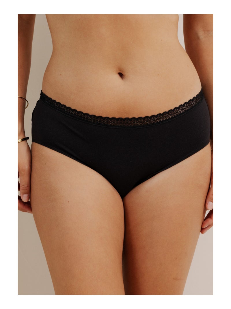Lot de 3 shortys en coton et dentelle Noir Rose Noir - Kiabi