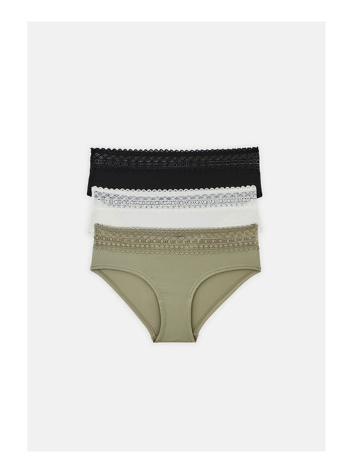 Lot de 3 shortys en microfibre et dentelle - Kiabi